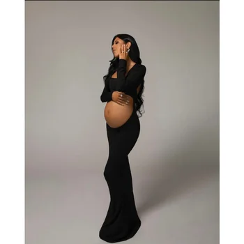 Одежда для беременных | эластичное платье с открытым животом, длинное платье для фотосессии